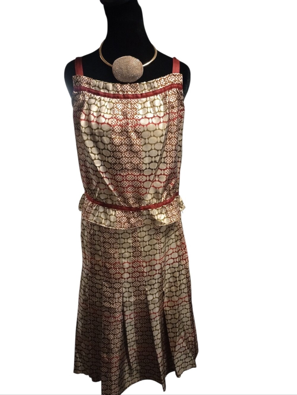 CiITY DKNY Sleeveless Printed Top And Skirt in Champagne and Burgundy, Like New!
